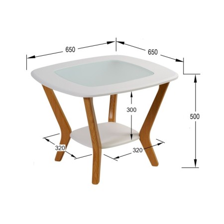 Gouring table melbourne with glass, 650x650x500, white/light oak