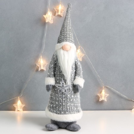 Interior light doll "Grandfather Frost in gray caftan, holds an asterisk" 60x16x13 cm-1