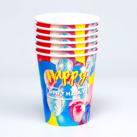 A one -time paper glass "Happy Birthday", a set of 6 pcs, 250 ml-3