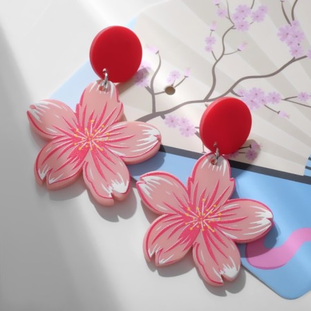Earrings "Japan" sakura and ovals, colored in silver-1
