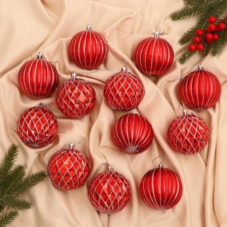 Set of balls plastic D-8 cm, 12 pcs "Exquisite faces" Red