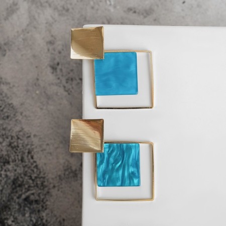 Earrings Assorted "Azelia" rhombuses, turquoise color in gold-1