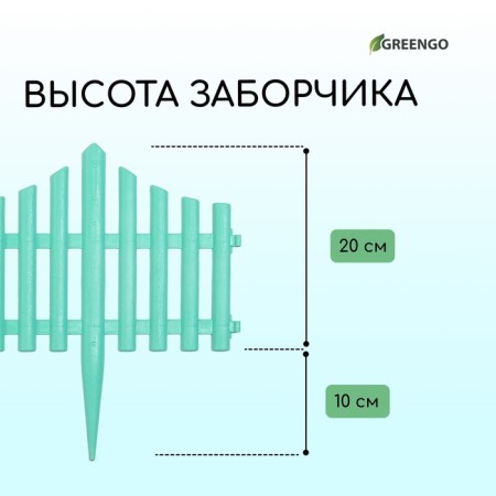 Decorative fence, 30 × 300 cm, 5 sections, plastic, turquoise, Greengo-1