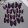 Plastic sticker "Black butterflies with purple" double wings set 12 pcs 12 cm, 10 cm 8 cm 105242