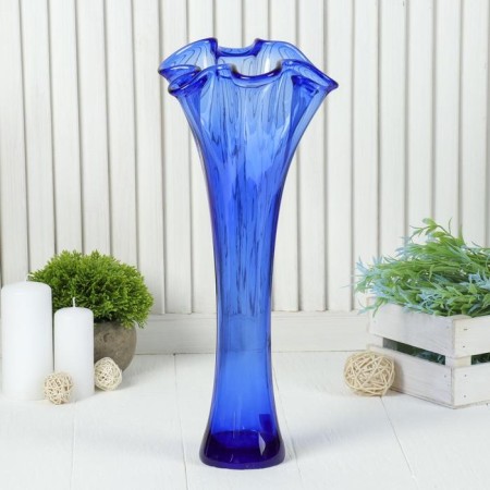 Vase "Wave" h 400 mm. from blue glass (without decor)