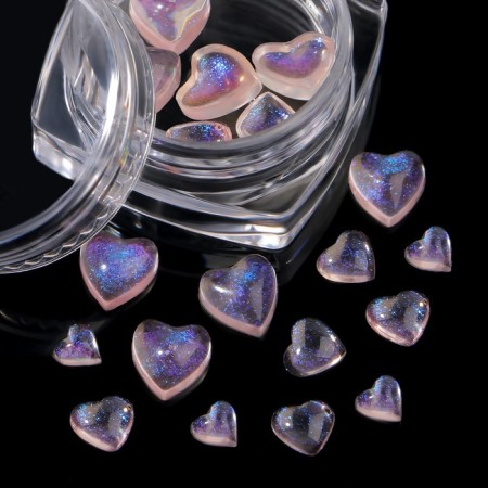 Decorative elements for the decor "heart", voluminous, with sparkles, translucent/pink color