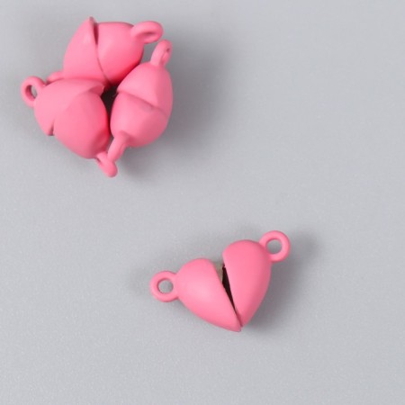 Magnetic metal lock "heart" pink matte 2 pcs 1.2x1.2 cm