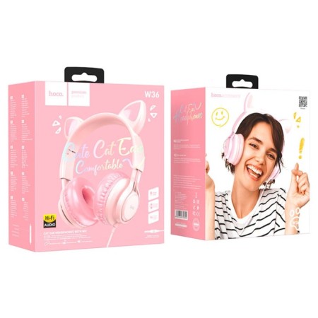 Hoco W36 headphones, wired, invoices, microphone, 1.2 m, pink-3