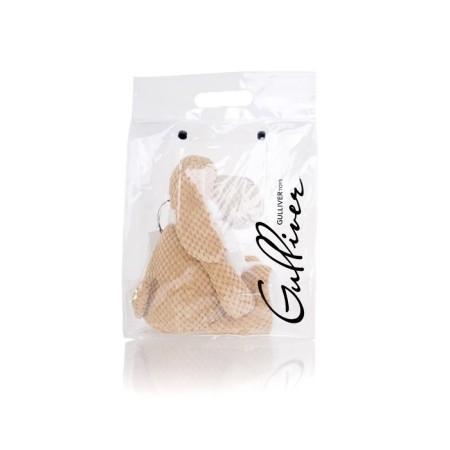 Soft toy Gulliver dog with a bow, beige color, 30 cm-2