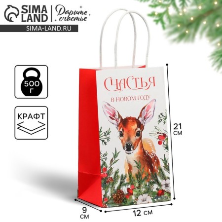 Package gift craft "Happiness", 12 x 21 x 9 cm, new year