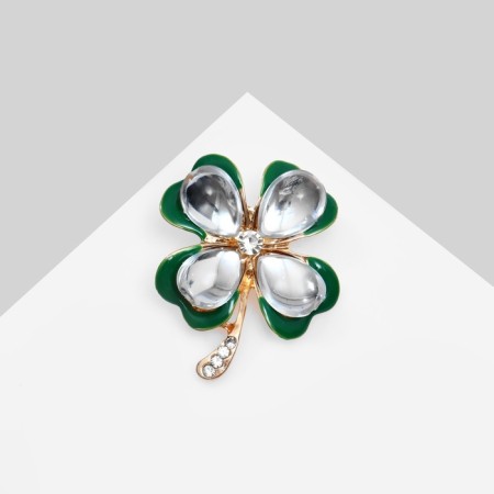 Brooch "Clover" multi-layer, white-green color in gold-2