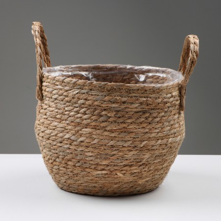 Kashpo wicker "Kenya" round with handles, 25.5x25x23 cm, natural