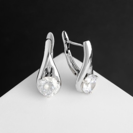Earrings with rhinestones "Magic" bead in drop, white color in silver-1