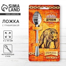 A teaspoon spoon with an engraving “strong in spirit”, on a gift postcard, 3 x 14 cm.