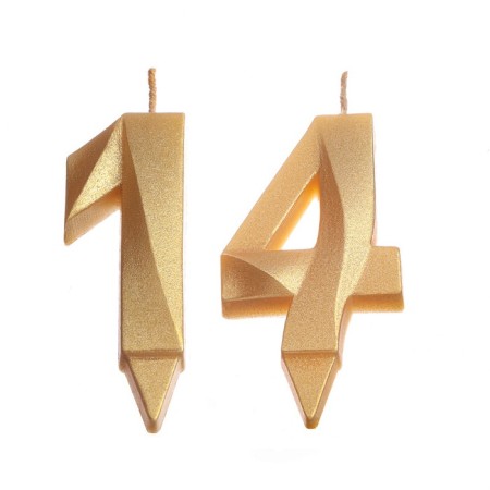 Candle in the cake jubilee "line" (set 2 in 1), number 14, number 41, gold metallic, 6.5 cm-2