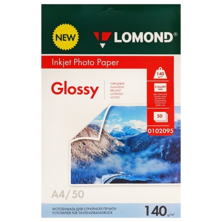 Photo paper for jet print A4, 50 sheets of Lomond, 140 g/m2, bilateral, glossy