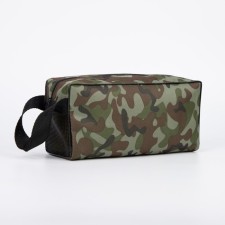 Cosmetic bag with zipper, green color/camouflage