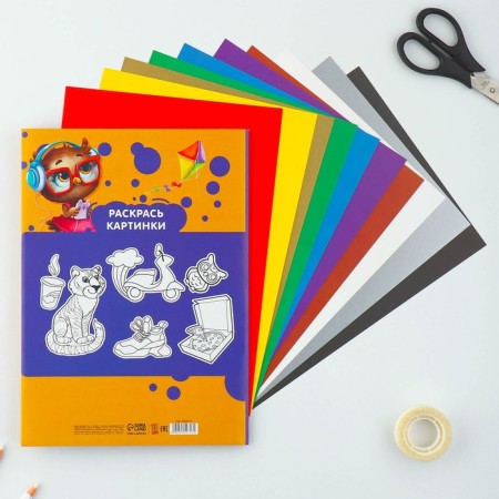 Cardboard color A4 coated one -sided 10 sheets 10 colors “September 1: owl” gold and silver 220 g-5