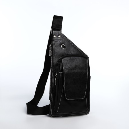 Male sling bag made of artificial leather, black color-1