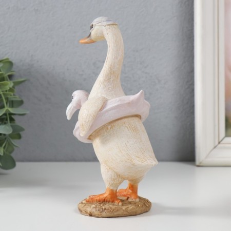 Polystone souvenir "Goose in the inflatable circle - flamingo" 10.5x7.5x16.5 cm-3