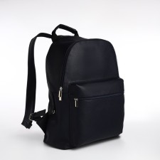 City backpack, textura made of artificial leather with zipper, outer pocket, blue color