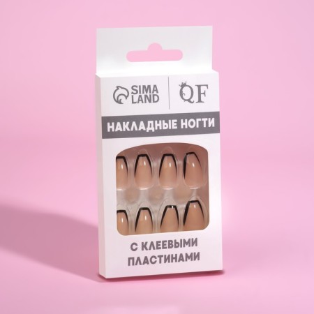 Franch overhead nails, 12 pcs, with adhesive plates, ballerina shape, beige color/black-9