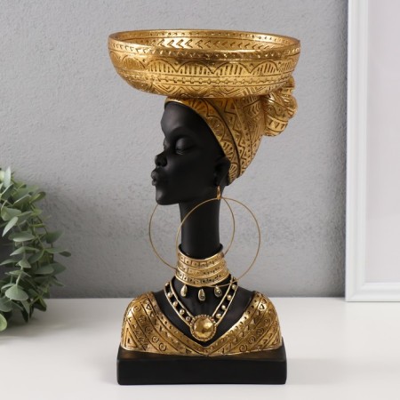 Souvenir Polystone stand "African with a gold plate on the head" 30x17x17 cm
