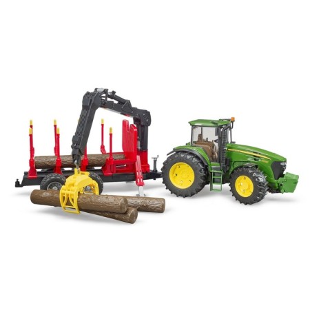 John Deere tractor, with a trailer and a manipulator, with 4 logs