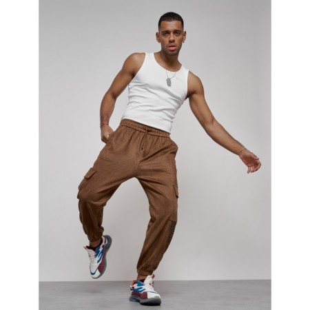 Joggers are sports male, size 50, brown color-2