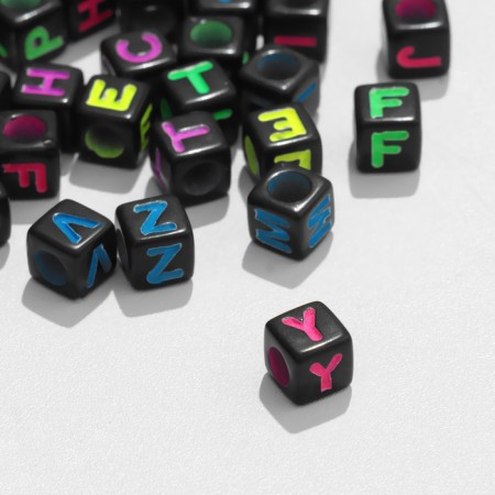 Acrylic bead "Alphabet" English letters (mix) Neon, 6 × 6 mm, set 10 g, color-1