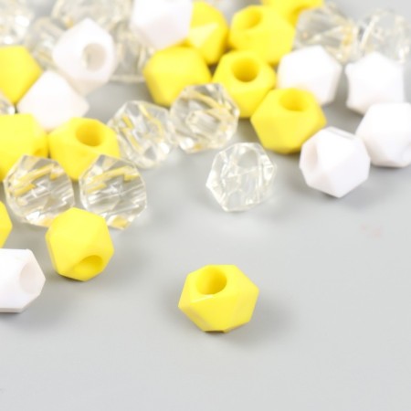 Plastic beads "Crystal polyhedron. Yellow, white, transparent" set 30 g 1x1x1 cm-2