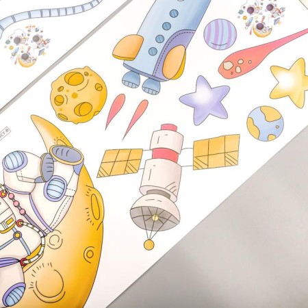 Sticker Plastic Interior color "Small astronauts" 30x90 cm set 2 sheets-2