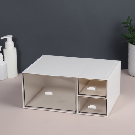 BASIC organizer for storage, multi -level, 3 sections, 22.9 × 17.5 × 10 cm, white/transparent color-2