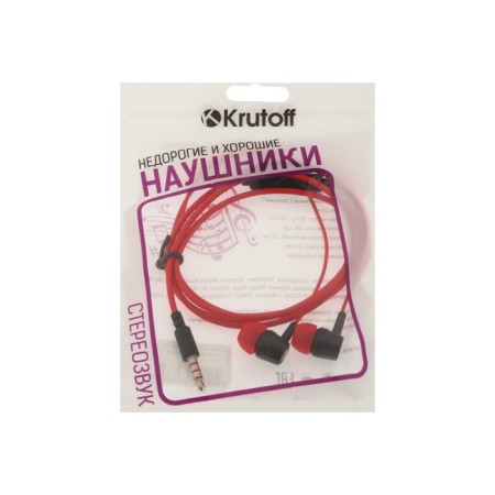 Headphones Krutoff HF-J69, vacuum, microphone, 106 dB, 16 Ohm, 3.5 mm, 1 m, red-2