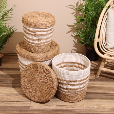 A set of wicker baskets with a lid, 3 pcs, 36x36x37 cm-1