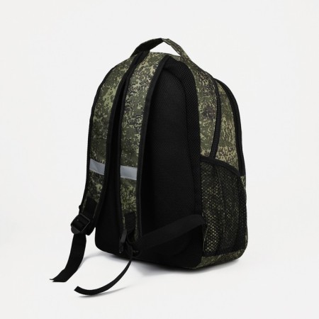 Male backpack with reflective elements, “saxi”, 2 parts on zippers, 4 external pockets, khaki color-3