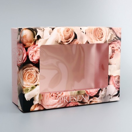 The box is folding, the cover is, "Present", 21 x 15 x 7 cm with a window-3