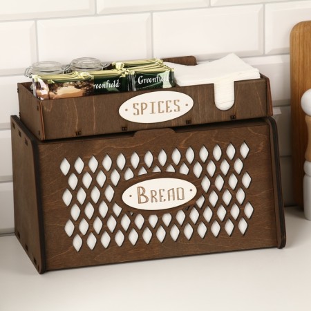 Bread a wooden bread with a stand under the spices "pattern", 35.6 x 20.4 x 24.8 cm, wenge
