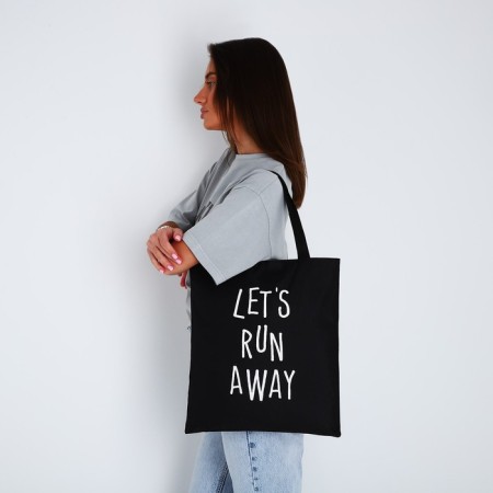 Soper bag “Let's run away far”, 40x35x0.5 cm, without lightning, without lining, black color-7