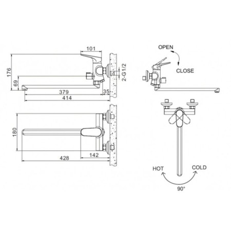 Bravat Eler F6191238CP-01L-RUS bath mixer, with a long spill-1