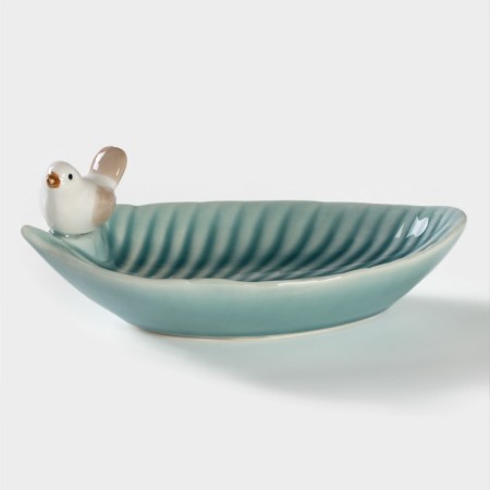 Ceramic serving "Bird on a leaf", 15.5 × 8.5 cm, blue color