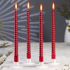 A set of candles of twisted, 2.2x 30 cm, 4 pieces, ruby ​​metallic