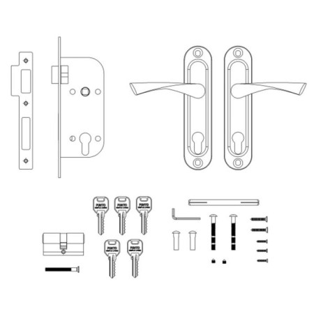 Soldemless cylinder castle with a latch, with a Kit P16 4070 handle, 5 cl., Matte nickel color-1