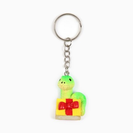 New Year keychain for keys, voluminous "New Year: Snake in Gift" 2.7 x 8.5 cm-5