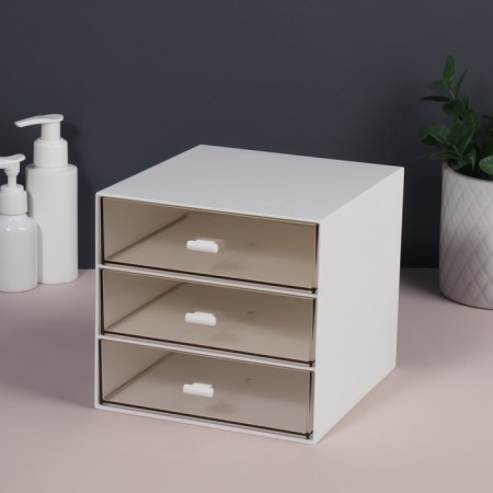 BASIC organizer for storage, multi -level, 3 sections, 15.4 × 14.6 × 16.7 cm, white/transparent color-2