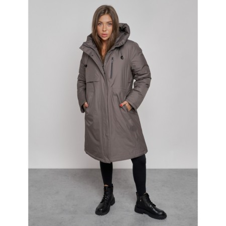 Coat insulated winter female, size 48, dark gray color-11