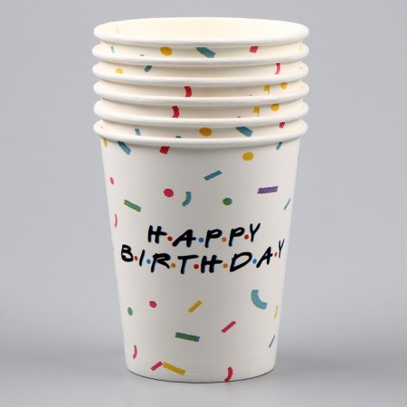 A one -time paper glass “Happy Birthday”, 250 ml, a set of 6 pcs.-1