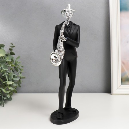 Souvenir Polystone "Saxophonist" Black with silver 30x6.5x10 cm-1