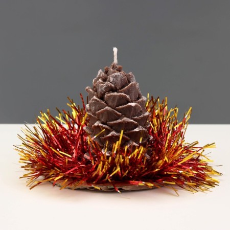 New Year's candle "Bump with spruce decor", 7 cm, brown mix-1