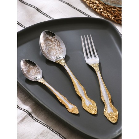 A set of cutlery "Troika", 18 items, thickness 2 mm, artistic painting on nitride-titano coating